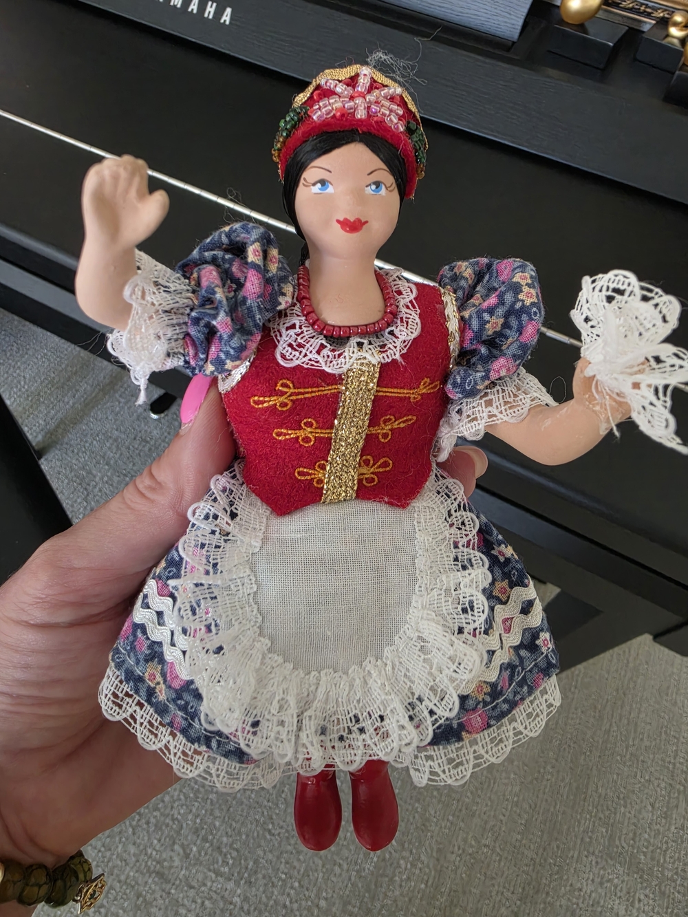 Vintage Ceramic Hungarian Collectible Folk Costume Doll 8"